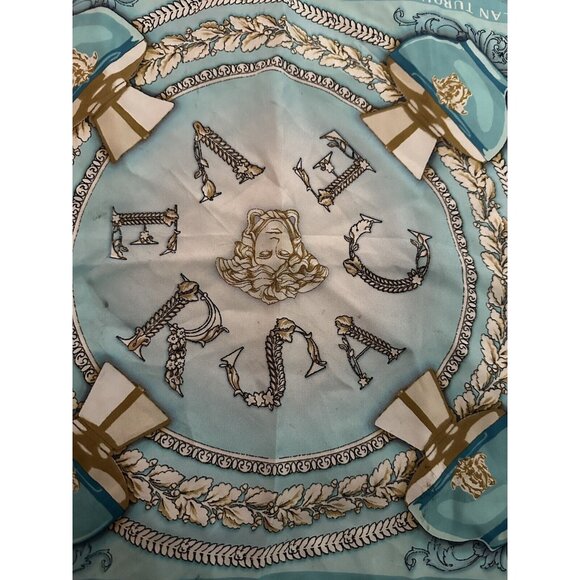 Versace Dylan Turquoise Small Silk Scarf Made In Italy Square 13”